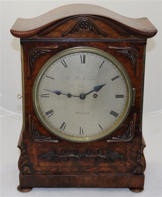 J & W Mitchell of Glasgow. A William IV mahogany bracket clock, 16.75in.